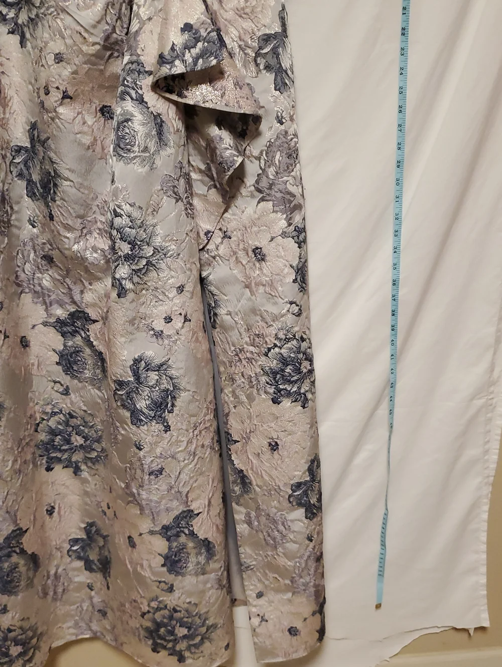 Adrianna Papell Silver Maxi Dress with Navy Floral Jacquard Sz 14